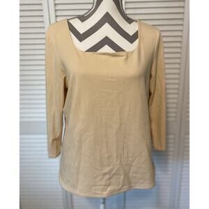 J Jill Size Large Petite Supersoft Square Neck Tee Yellow 3/4 Sleeve